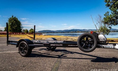 GFAB Alloy Single Black Jetski Trailer - side view with spare wheel