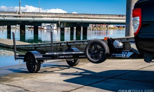GFAB Alloy Single Black Jetski Trailer - side view with spare wheel