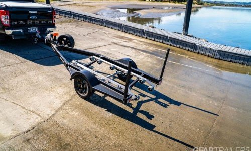 GFAB Alloy Single Black Jetski Trailer - top view with spare wheel