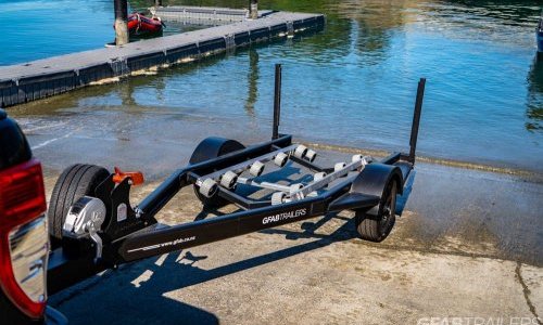 GFAB Alloy Single Black Jetski Trailer - top view with spare wheel