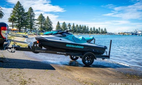 GFAB Alloy Single Black Jetski Trailer - side view with Sea Doo GTI