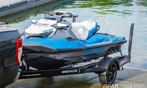 GFAB Alloy Single Black Jetski Trailer - front view with Sea Doo GTX