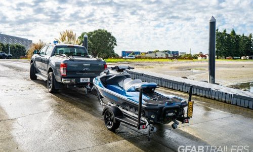 GFAB Alloy Single Black Jetski Trailer - rear view with Sea Doo GTX