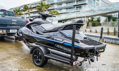 GFAB Alloy Single Black Jetski Trailer - rear view with Yamaha Wave Runner